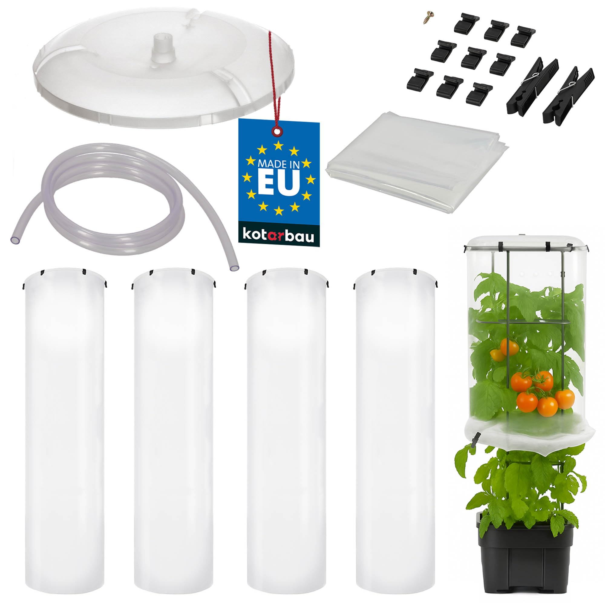 KOTARBAU® 4er Set Schutzfolie für Tomatenpflanze - ⌀ 40 cm x 148 cm - Tomatenschutzfolie - Schutzfolie - Reifehaube - Reifefolie - gewächshaus Klein - Transparent