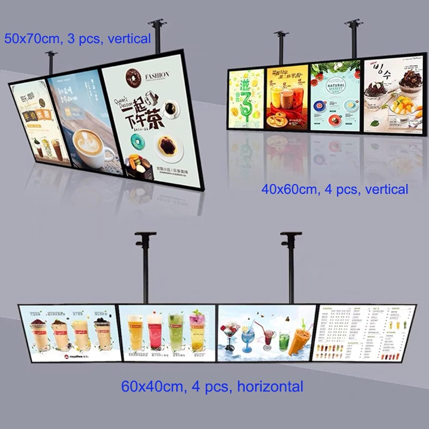 Caja de luz LED con marco a presión ultrafino, pantalla de póster iluminada, tablero de menú retroiluminado con LED, vallas publicitarias decorativas de pared for tienda(3PCS 60x40cm (24x16inches))