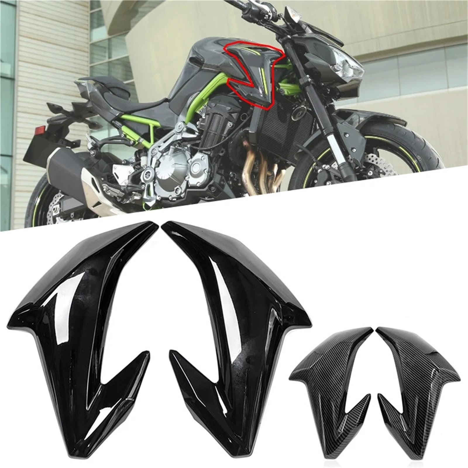 Lewy lub prawy przedni panel osłony zbiornika paliwa motocykla, rama wykończeniowa owiewki, pasuje do Kawasaki Z 900 2017 2018 2019 panelu chłodnicy motocykla(Unpainted-1 Set)