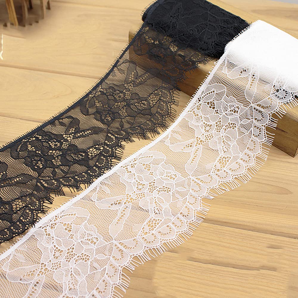 Cinta De Encaje Con Borlas De Algodón Vintage, 3 Yardas, Blanco, Negro