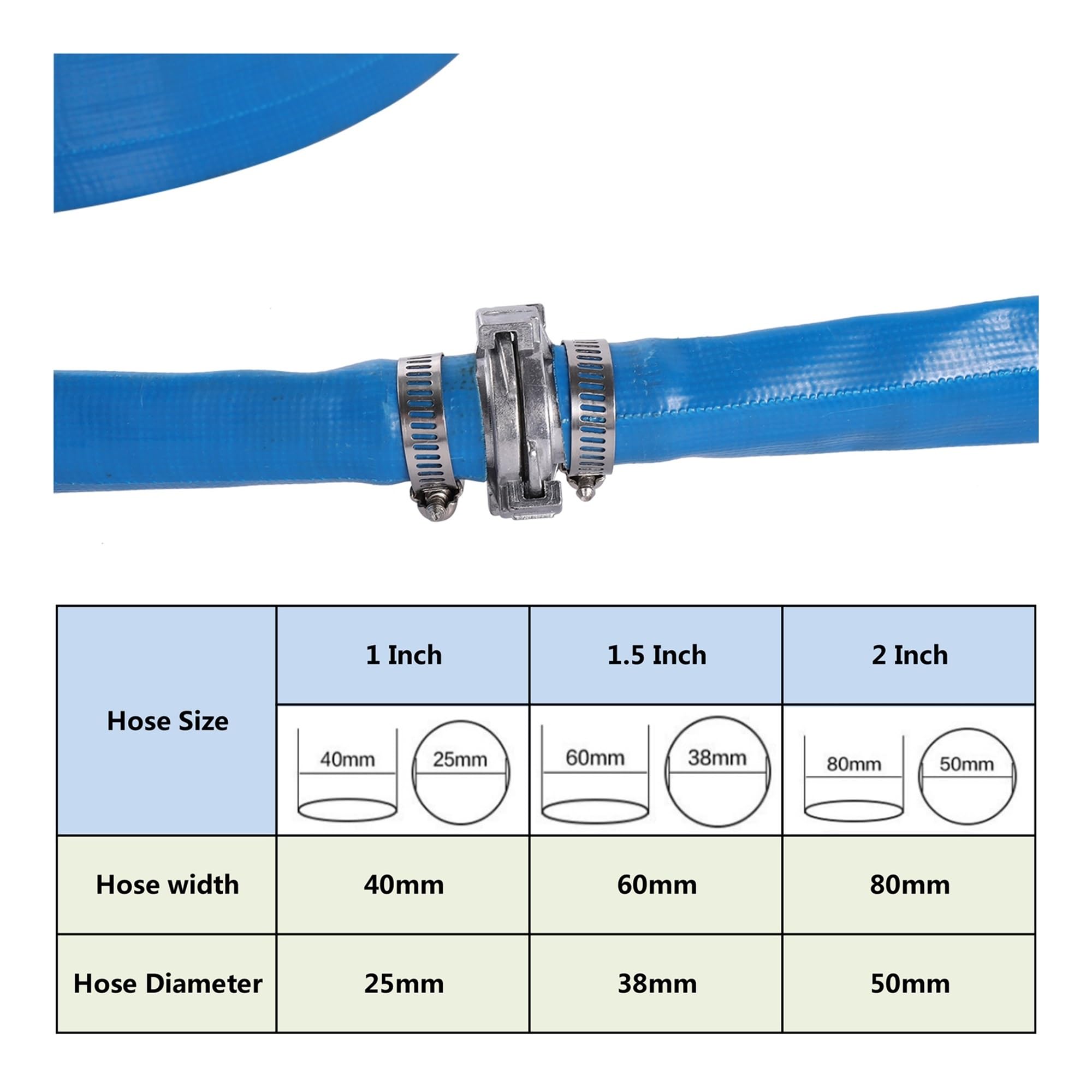 Manguera de jardín, manguera extensible retráctil Manguera de riego for jardín, huerto, tierras de cultivo, paisajismo, riego, ropa, manguera azul de riego(2inch(50mm))