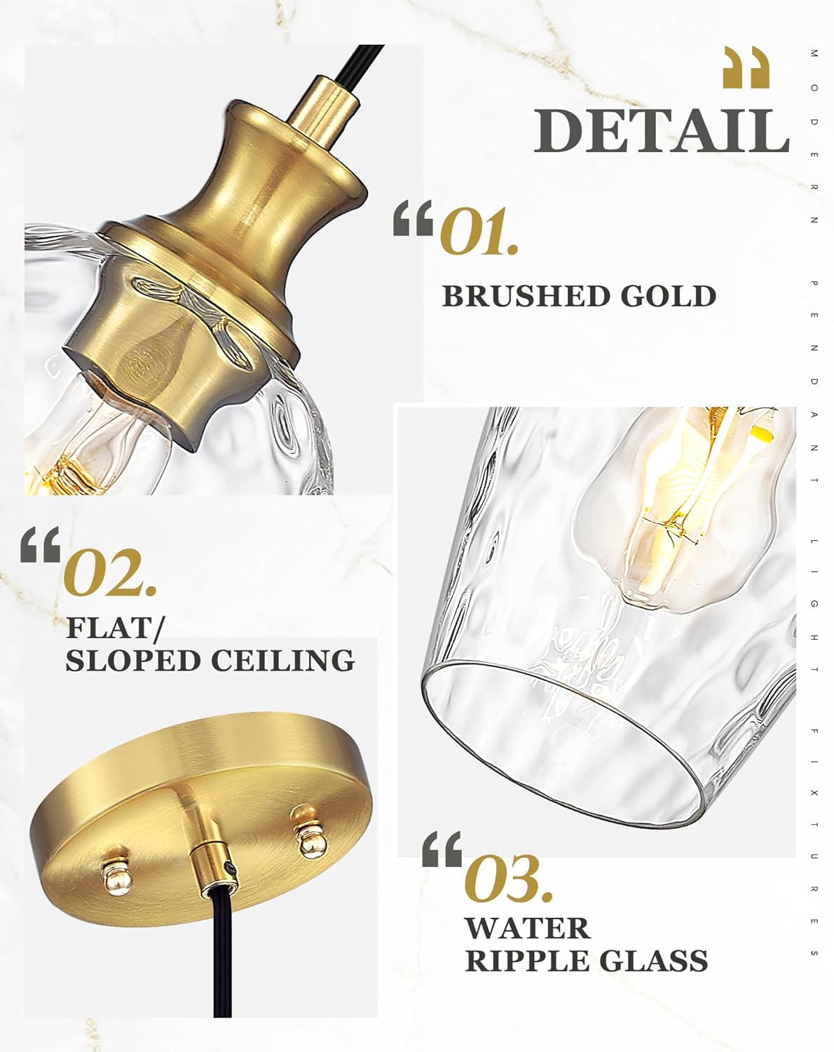 Gold Pendant Lights Kitchen Island, Modern Hanging Lights Fixtures with Hand-Blown Hammered Clear Glass, Farmhouse Brass Kitchen Island Lighting Over Sink, AD-24027-1P-GD