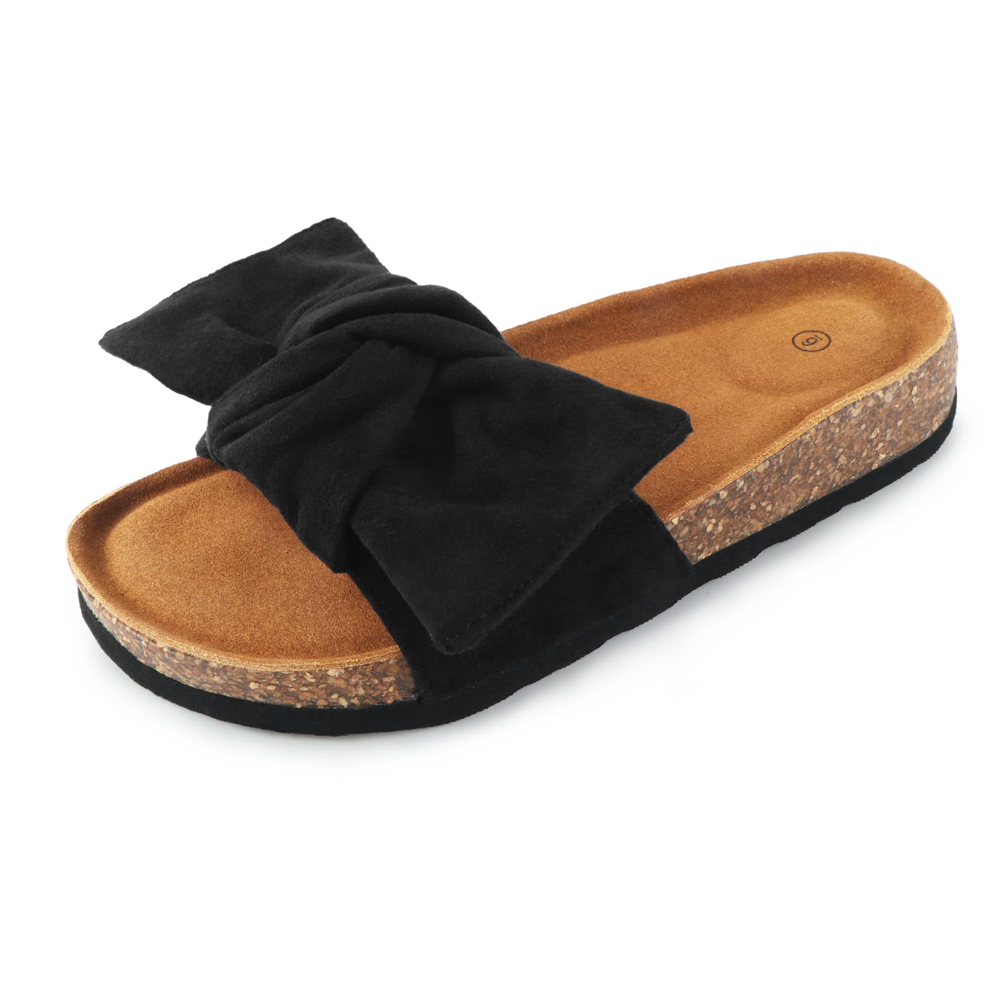 HOMEHOTHOMEHOT Cork Footbed Slides for Women Flat Sandals with Arch Support Casual Slippers for Womens