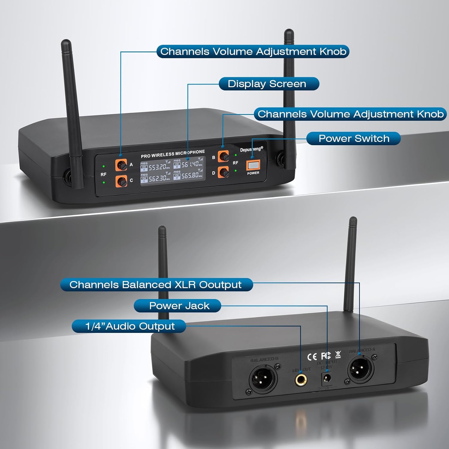 Depusheng Wireless Microphone, Professional 4 Channels Karaoke Handheld System for Home Karaoke, Meeting, Party, Church, DJ, Wedding, Home KTV Set - Image 4