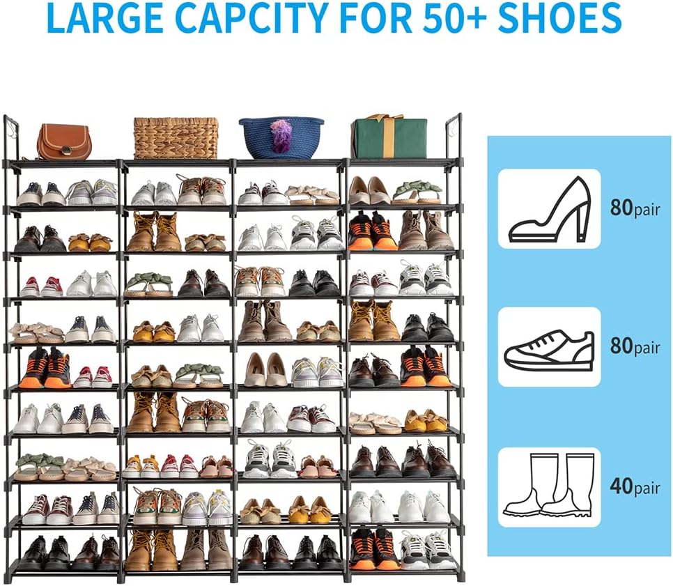 10 Tiers Shoe Rack Storage Organizer Shoe Shelf Organizer for Entryway Holds 80 Pairs Shoe