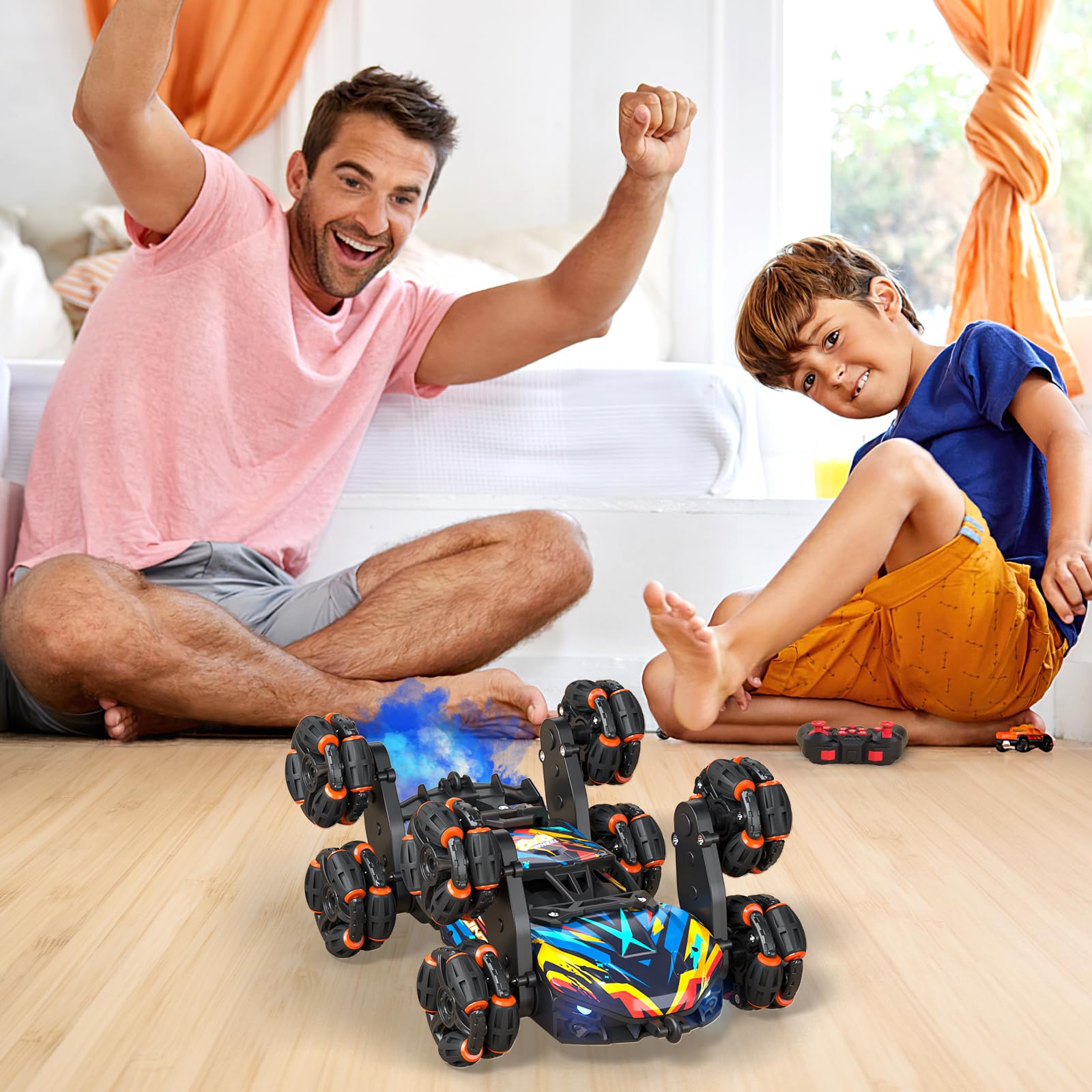 Ferngesteuertes Auto, 8WD RC Drift mit Handsteuerung, RC Stunt mit LED Licht, Musik und Spray, Ferngesteuertes Spielzeug Geschenk ab 3 4 5 6 7 8 9 10 11 12 Jahre Jungen, Coole Auto Kinder Spielzeug
