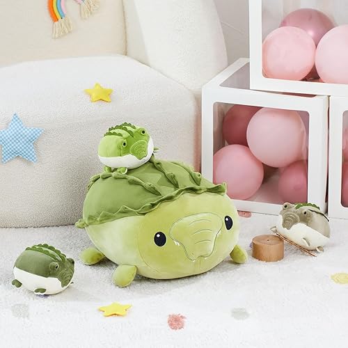 Vista 116 de Muiteiur Animal de peluche de tortuga marina, suave juguete de peluche con 3 bebés, vida marina de peluche azul para niños y niñas (azul)