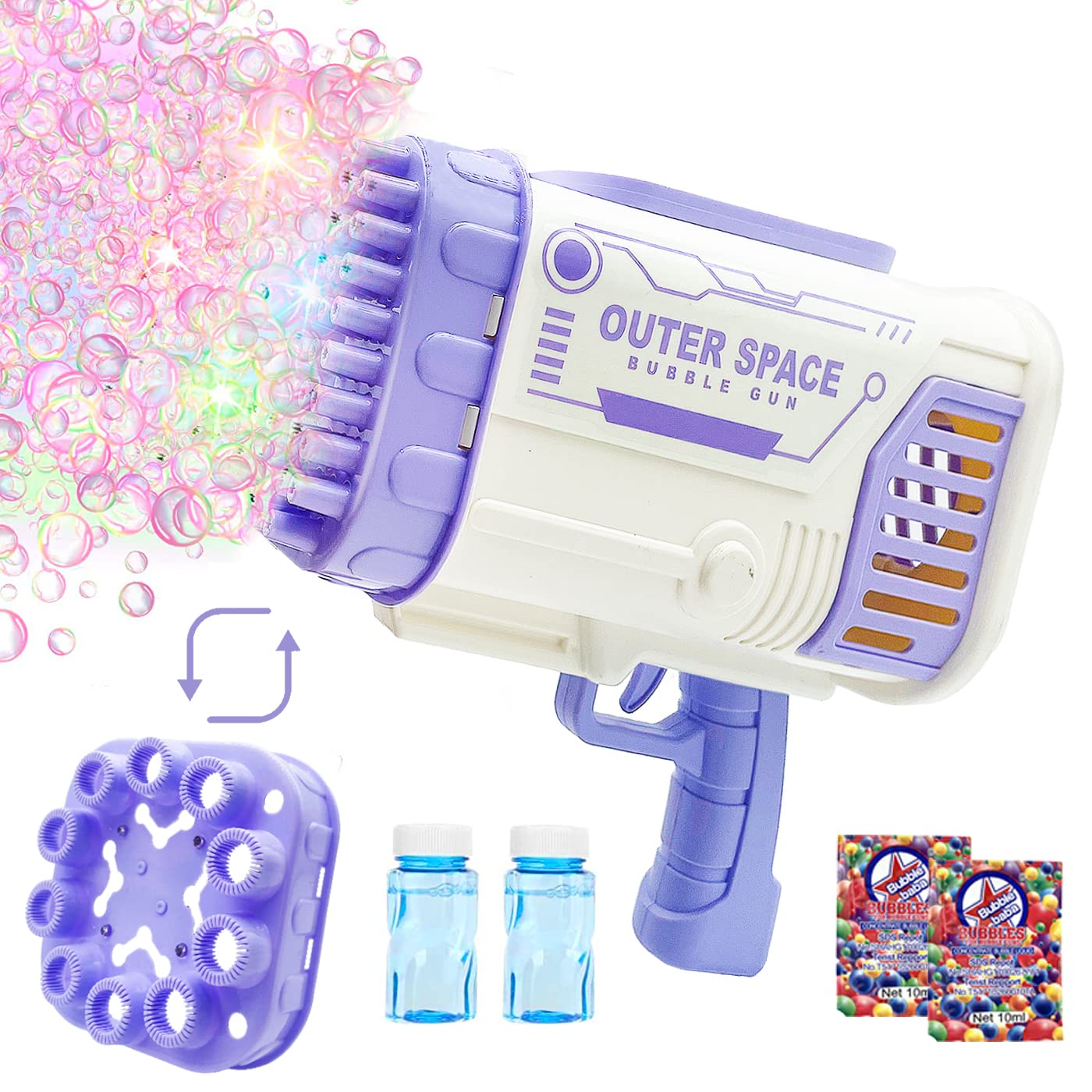 Dual Way to Play-Bubble Machine Gun for Kids 88 Holes Rocket Launcher Bubble Blaster Bubble Blower Gun Toys with Colorful LED Bubble Maker with Rich Bubbles for Toddler Boys Girls Adults Party Favor
