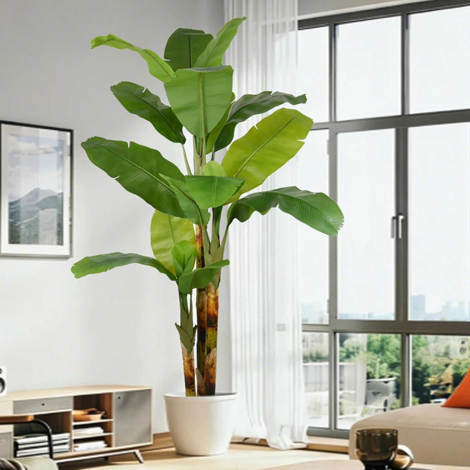 Artificial Banana Tree 8FT- Tall Fake Banana Leaf Plant with Realistic Trunks and Vivid Leaves, 96 Inch Large Faux Tropical Floor Plants for Home Office Poolside Porch Mall Hotel Indoor Outdoor Decor - Image 6