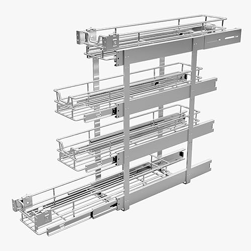 Miniatura 8 de Sikarou Organizador de gabinete estrecho extraíble de 3 niveles, 5 pulgadas de ancho x 21 pulgadas de profundidad, estante de soporte para especias