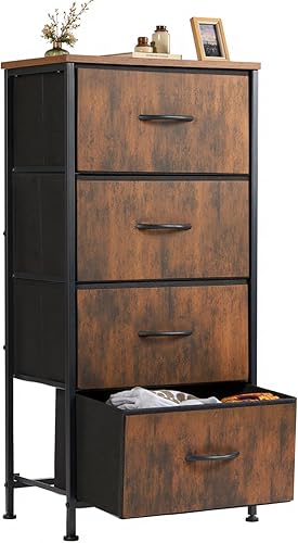 Miniatura 18 de Sweetcrispy Mesita de noche pequeña cómoda de dormitorio con 4 cajones de tela, mueble auxiliar de cabecera mesa auxiliar, mesita de noche cómoda