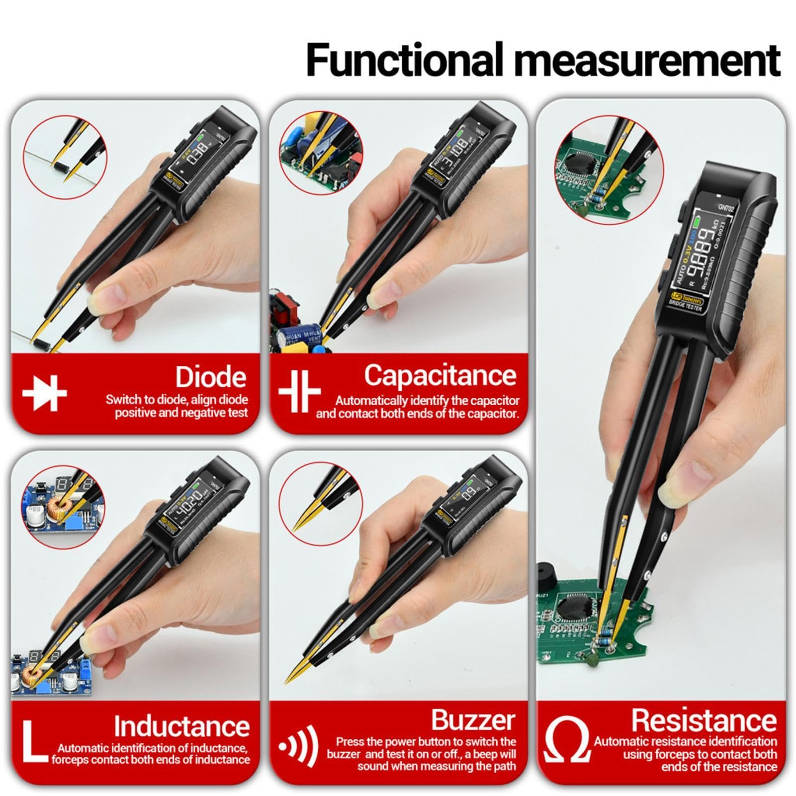 Elektronischer Bauteilanalysator Hochpräzise Bauteilerkennungsanzeige | SMD Bauteilanalysator für Widerstand, Induktivität, Diode, tragbarer SMD-Chip-Tester, -Reparaturwerkzeug,