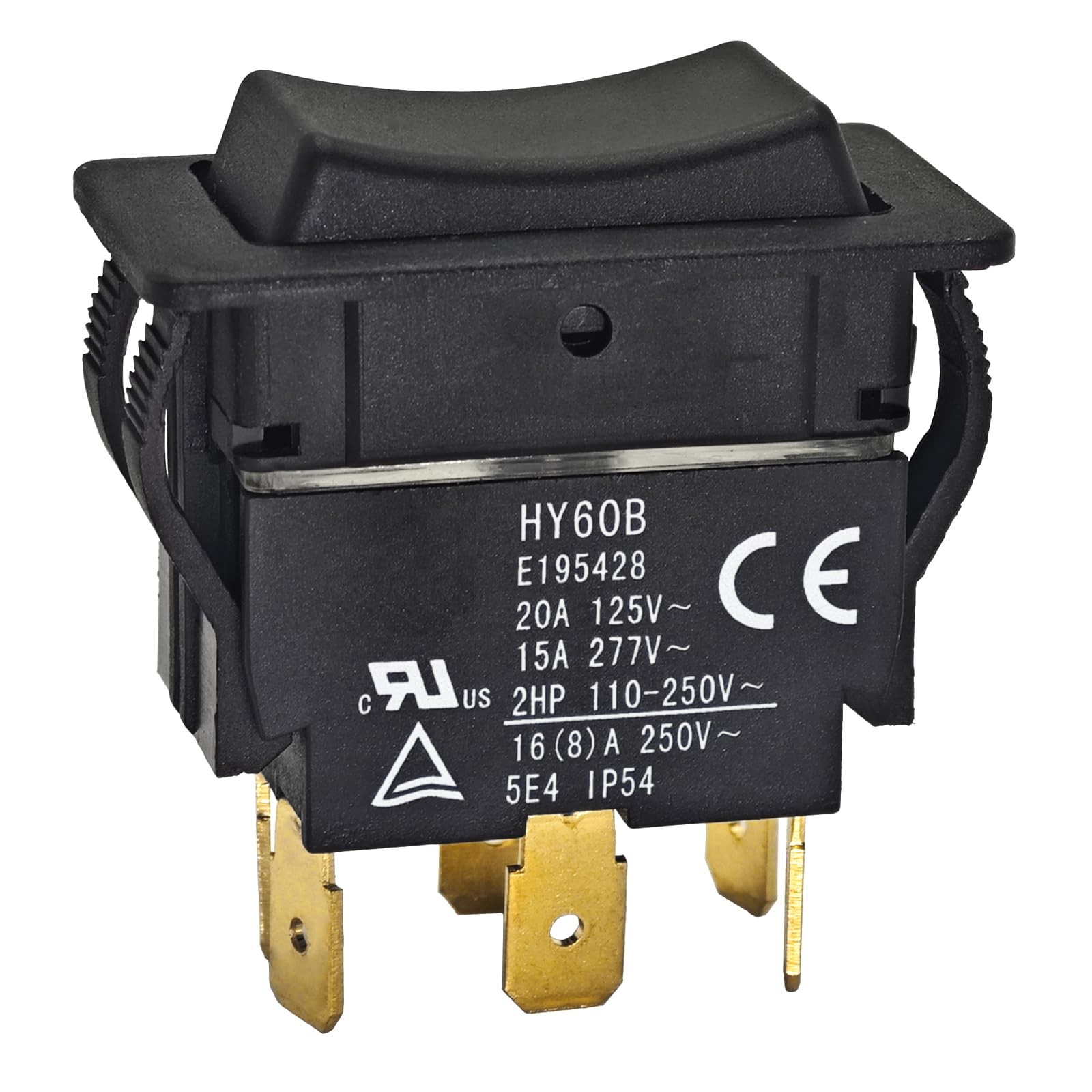 HY60B Rocker Switch - ON-Off-ON 125/250V 20/15A 6 Pins Push Button Switch - Durable Arc Pushbutton for Industrial, Power Tools, and Equipment Control