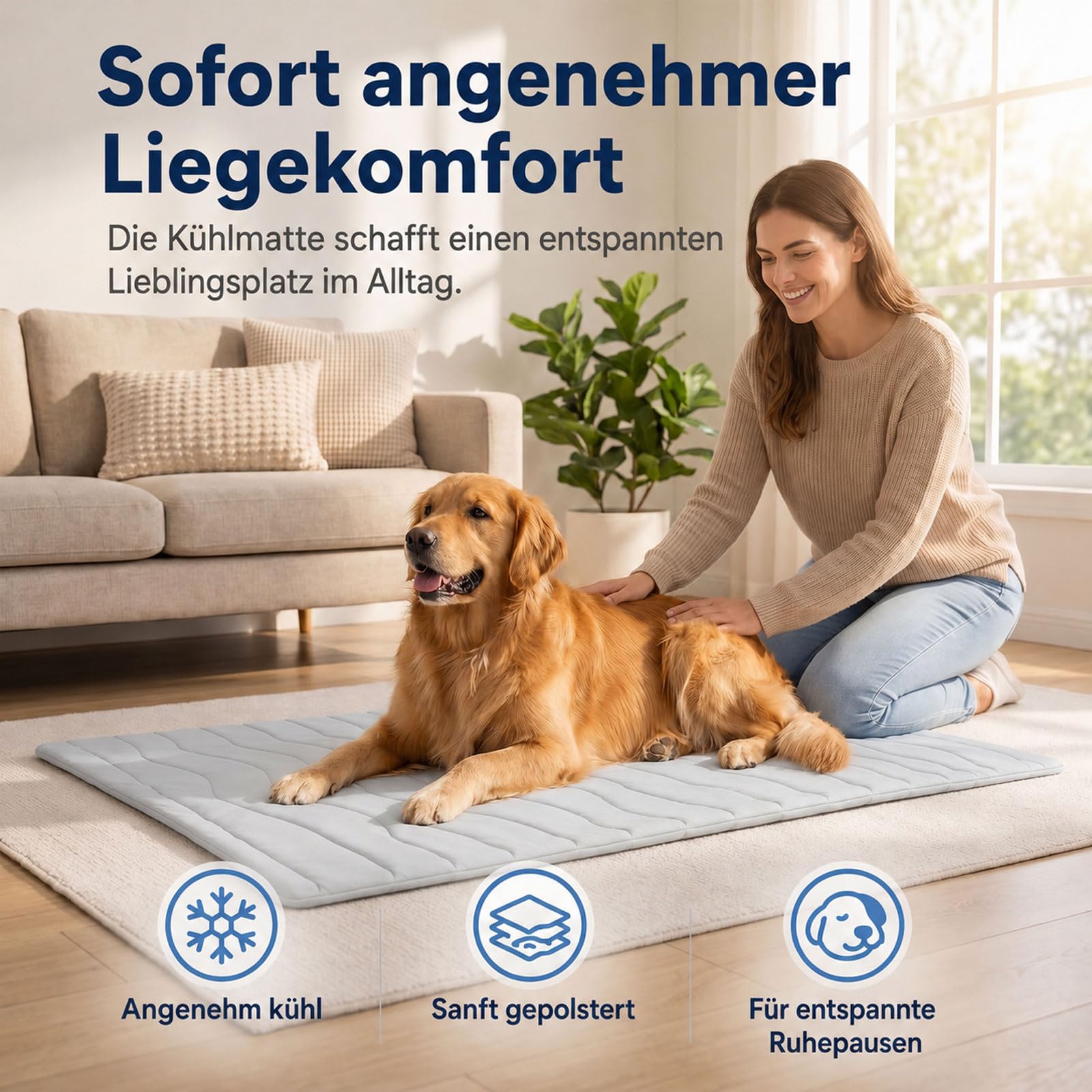 Kühlmatte Hund Selbstkühlend Aus Eisseide,Waschbar, Faltbar Für Sommer (71 x 122 cm)