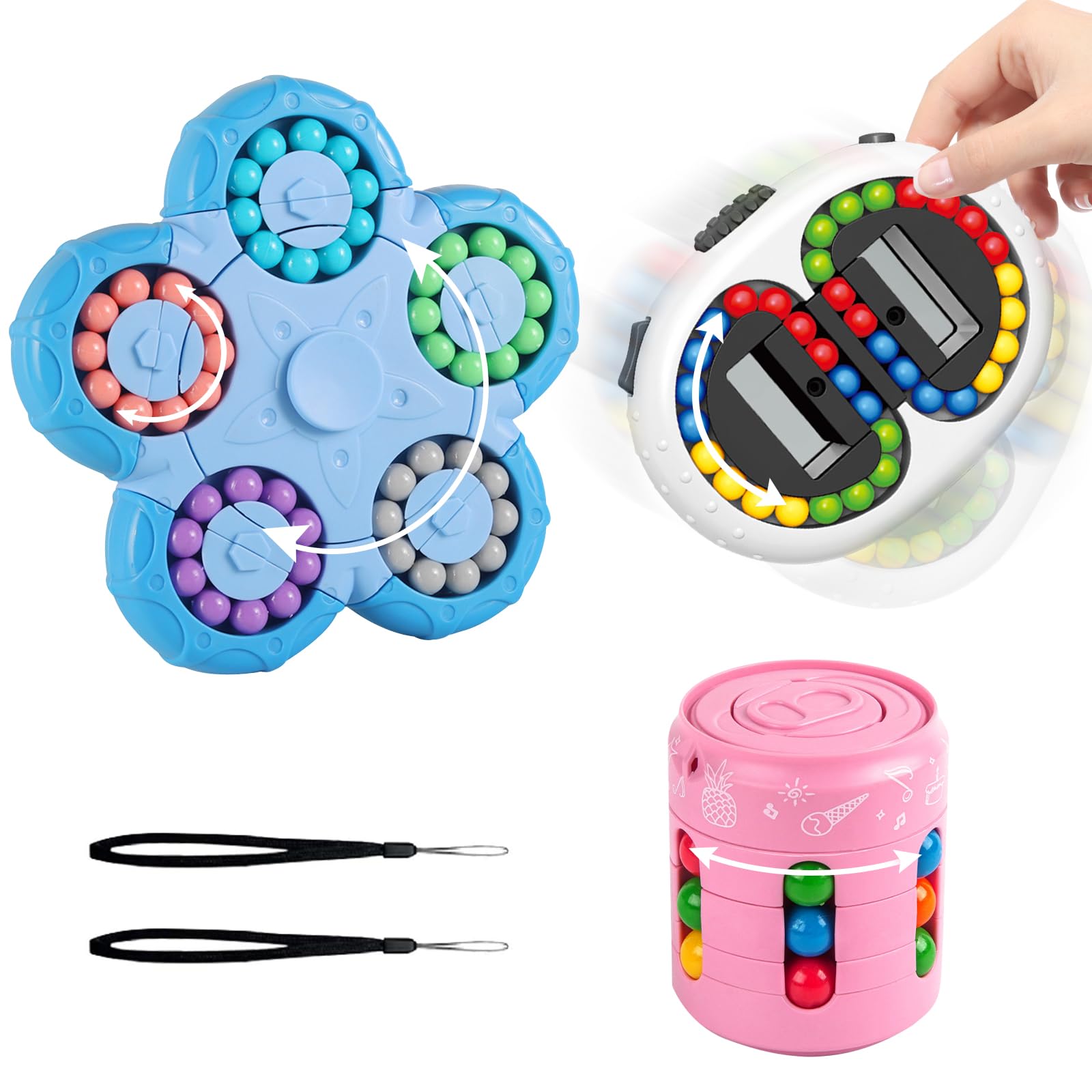 3 unidades Magic Beans, Rotating Fingerwürfel Puzzle Juguetes, IQ Cube Toy Stress Relieve Toys para niños, adolescentes y adultos