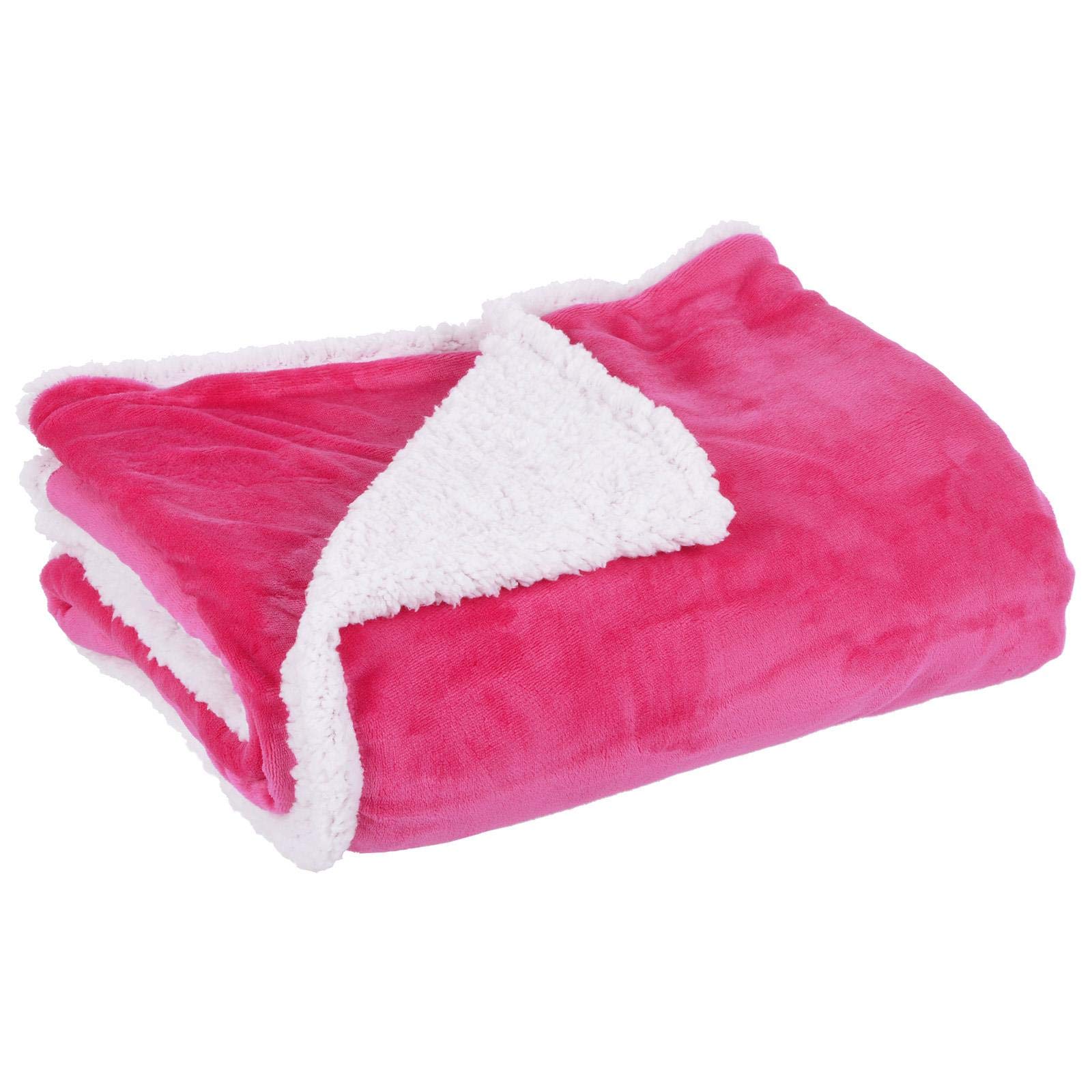 Hodge And Hodge Hot Pink Flannel Blanket Throw Sherpa Fleece Lining 150X200cm