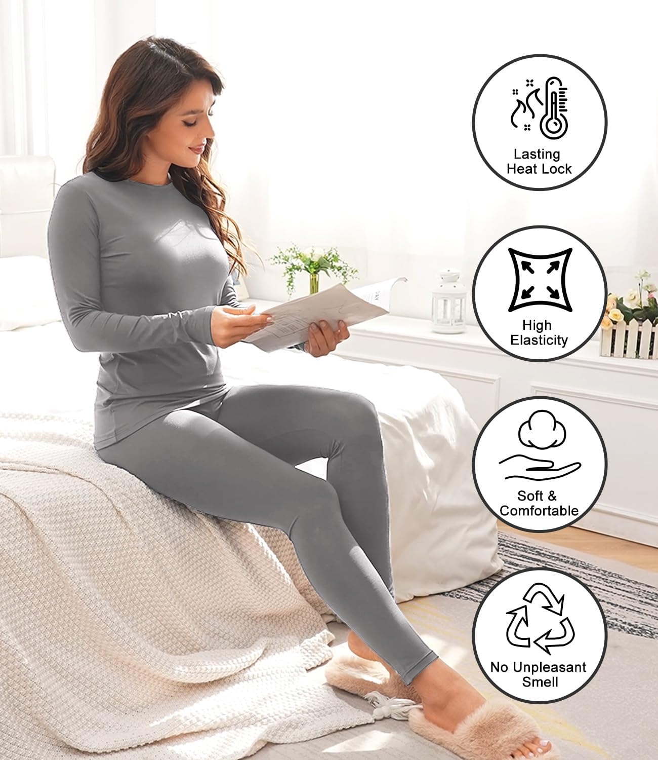 wirarpa Women's Fleece Lined Thermal Underwear Set Long Johns Base Layer Set for Women Winter Top Bottom - Image 2