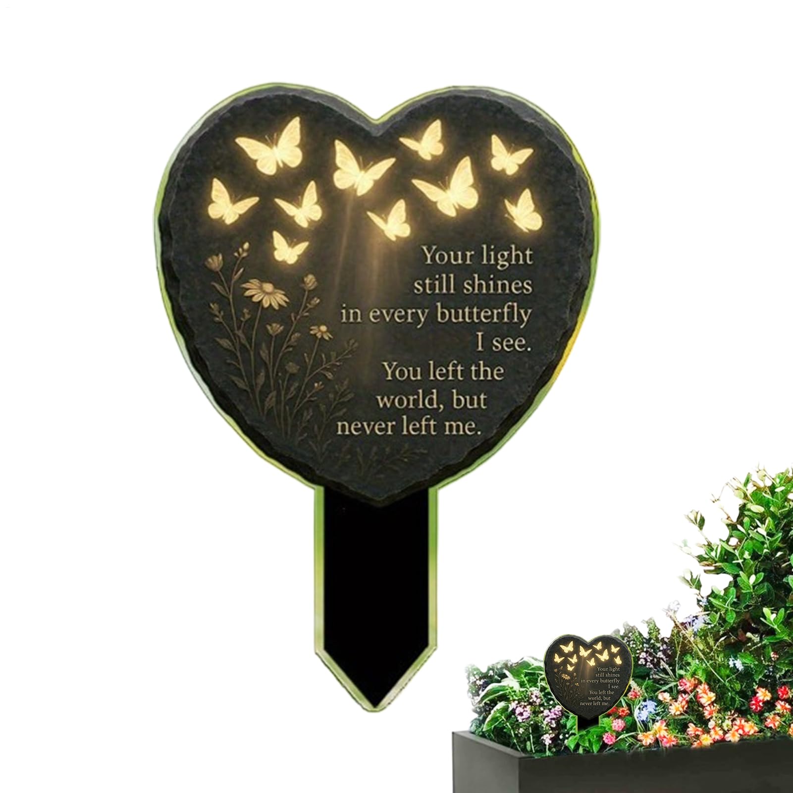 Memorial Garden Stake, Heart-Shaped Butterfly Grave Marker for Cemetery, Weatherproof Acrylic Yard Sign with Poem & Floral Design, Memorial Remembrance Plaques for Beloved Mum
