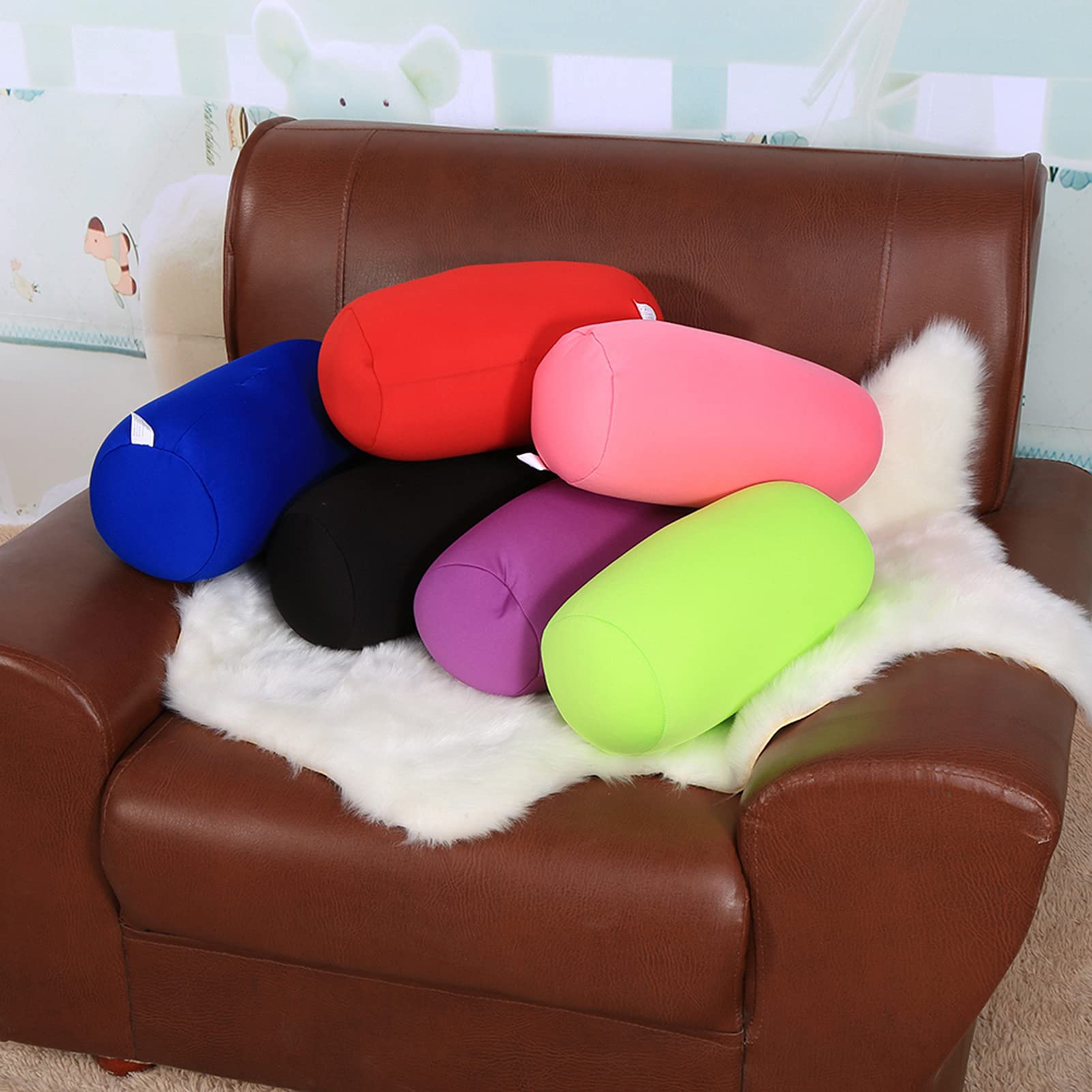 Mini Oreiller Rouleau Coussin pour Voiture Canapé Oreiller pour Voyages Bureau 29x16cm (Couleur : Rose)