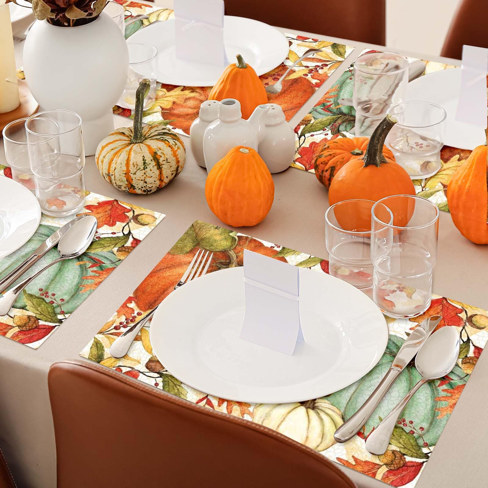 Watercolor Pumpkin Fall 9" Dinner Plates, Harvest Plates, Fall Party, Autumn Plates, Thanksgiving Table, Set Of 8 Plates - View #3