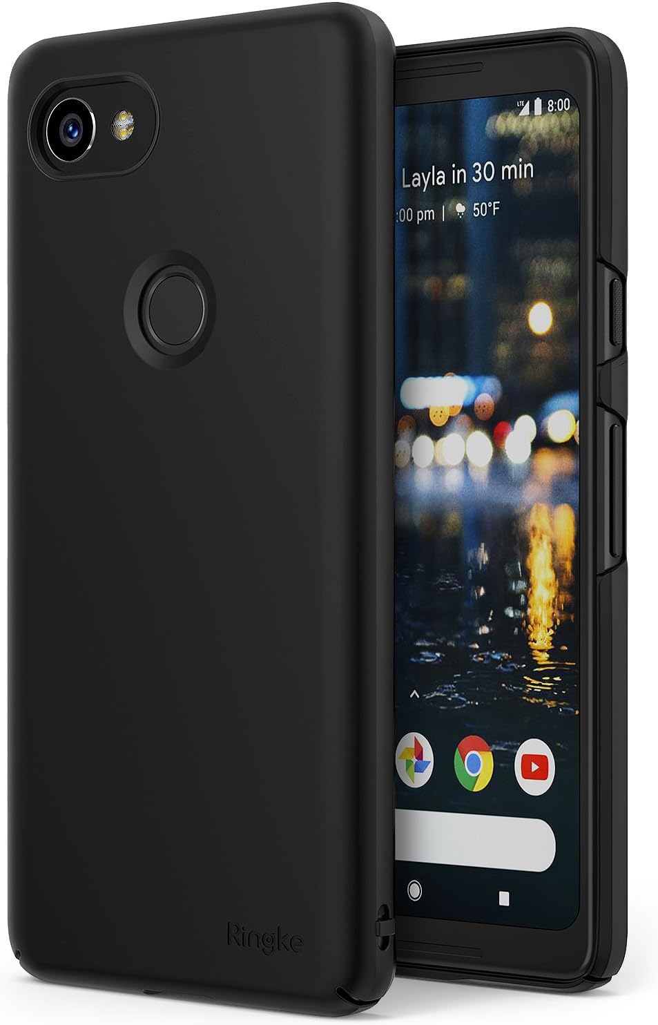 Ringke Google Pixel 2 XL Case, [SLIM] Snug-Fit Slender [Tailored Cutouts] Lightweight, Thin Scratch Resistant Dual Coating PC Hard Skin Cover for Google Pixel2 XL - Black