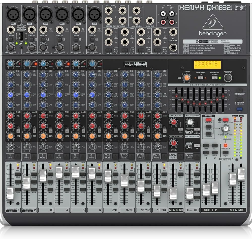 Premium 18-Input 3/2-Bus Mixer with Multi-FX Processorand USB/Audio Interface QX1832USB