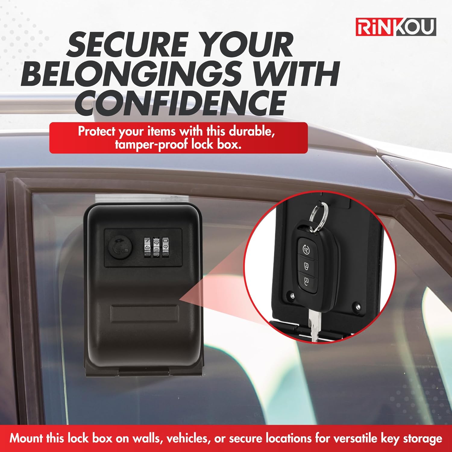 Car Key Lock Box – Heavy-Duty Car Lockbox for Keys with 3 Digit Combination Lockbox – Weatherproof Vehicle Key Lock Box for Turo, Rentals, Outdoor Use – Secure Key Safe for Car or Fence