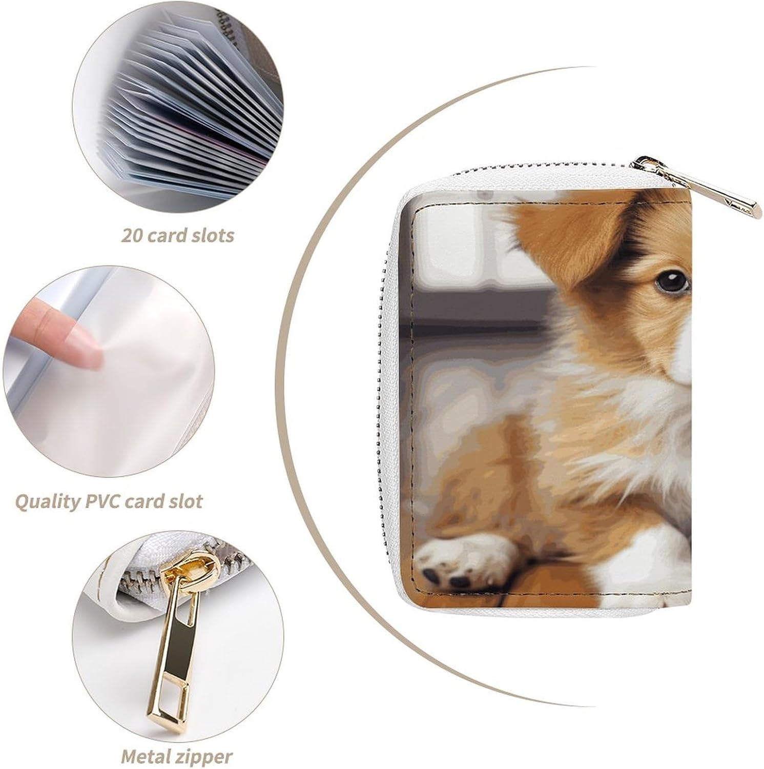 Cute Puppy Dog Card Holder RFID Blocking,Credit Card Wallet for Women And Men,Card Case Organizer Bag with Zipper