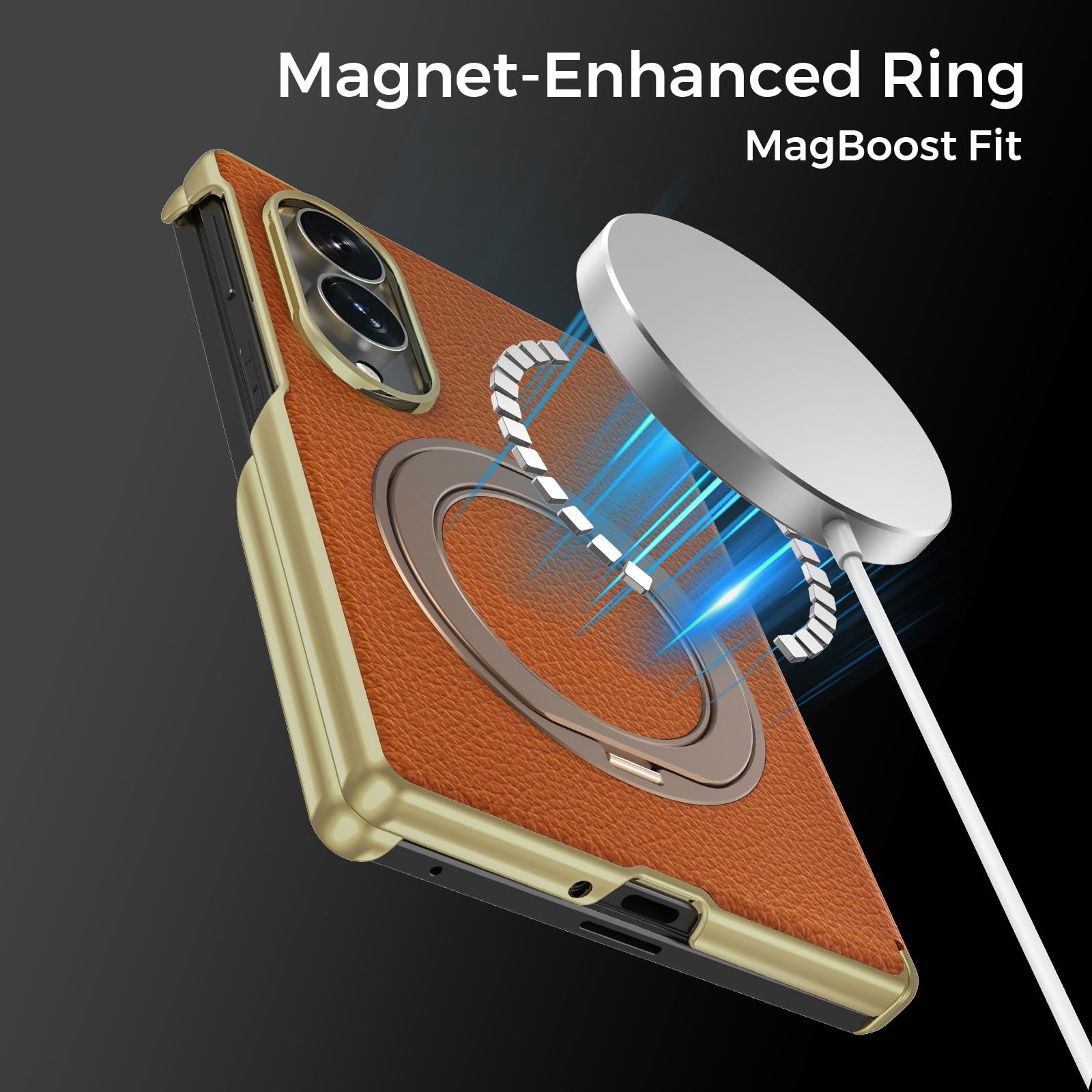 Magnética Funda para Samsung Galaxy Z Fold 8, Galvanizar Lichi Patrón Cuero