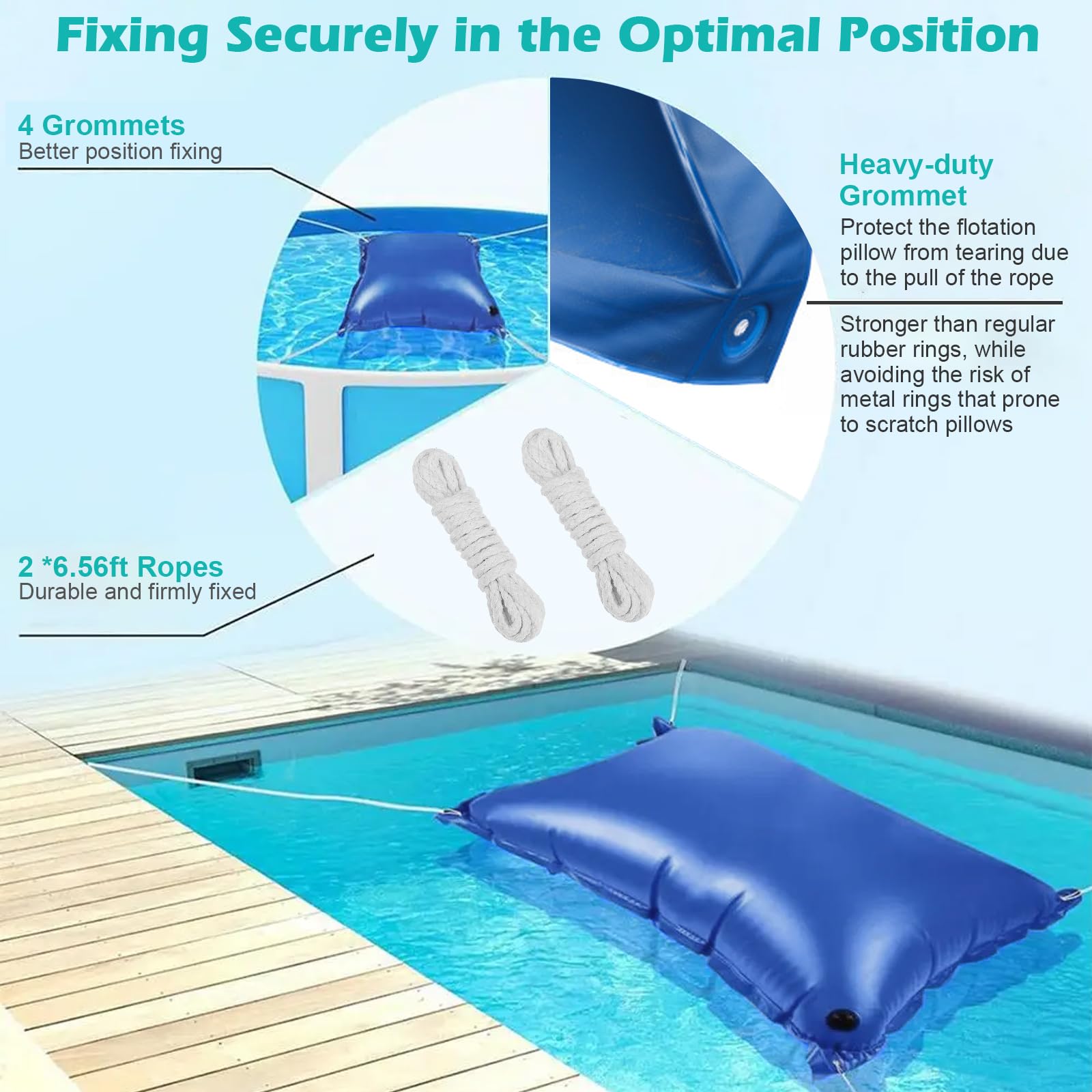 4M Poolkissen Rechteckig Set Luftkissen zur Poolabdeckung, Pool Abdeckung Schutz für Runde und Eckig 3.2-7.5x 5.5-8.6m, Pool Überdachung Abdeckung Winter mit Doppelnaht Sicherheitsventil&10m Seil