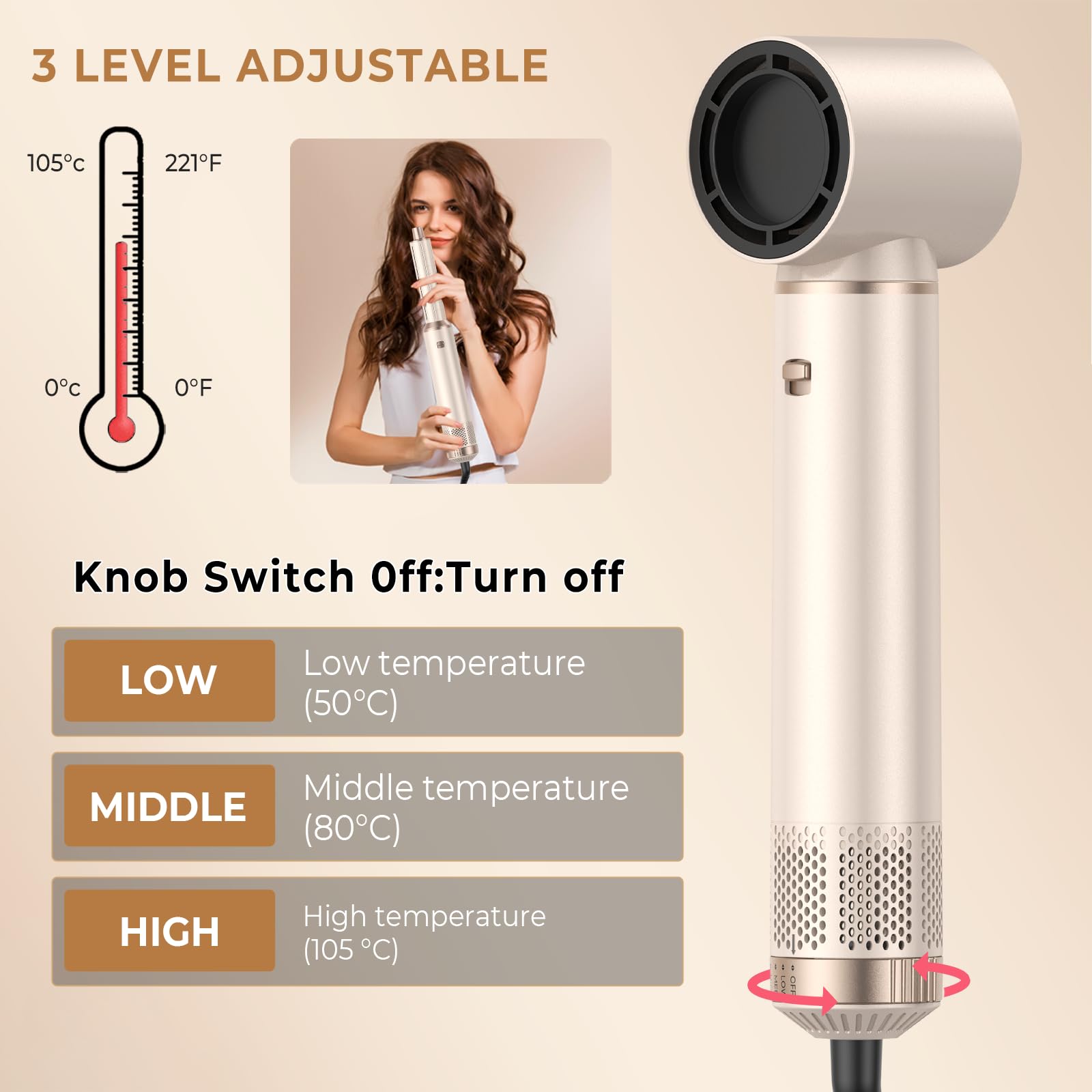 Hair Styler Air Brush 5 en 1 Airbrush 5 en 1 Air Styleravec Seche Cheveux, Brosse Soufflante, Fer a Boucler, Thermal Brush, Brosse Lissante Seche Cheveux 5 en 1 pour Sécher, Boucler, Lisser