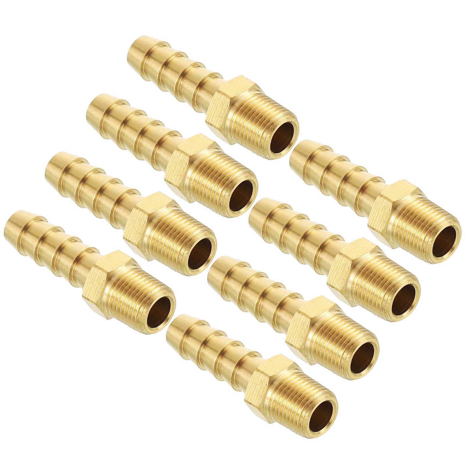 Kozelo Pack of 8 Brass Hose Barb Fittings Adapter Connector 5/16"(8mm) Hose Barb to 1/8"(3.2mm) NPT Male Fittings for Home Machines, Massage Bathtubs, and Irrigation Systems — image 1