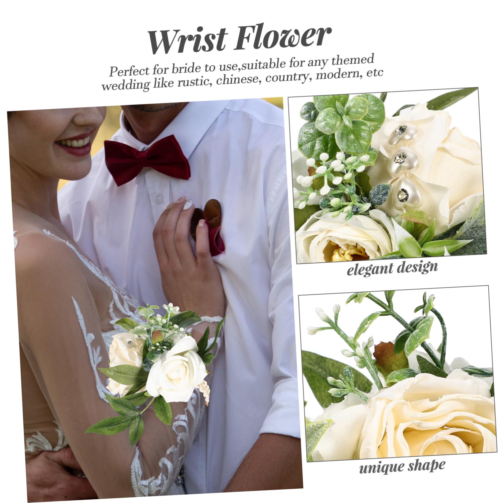 ABOOFAN 5 Pz fiore del polso mazzolino fascia e velo della sposa vestito damigelle abito elegant matrimonio braccialetto da damigella d'onore braccialetto fiore da polso plastica bianca
