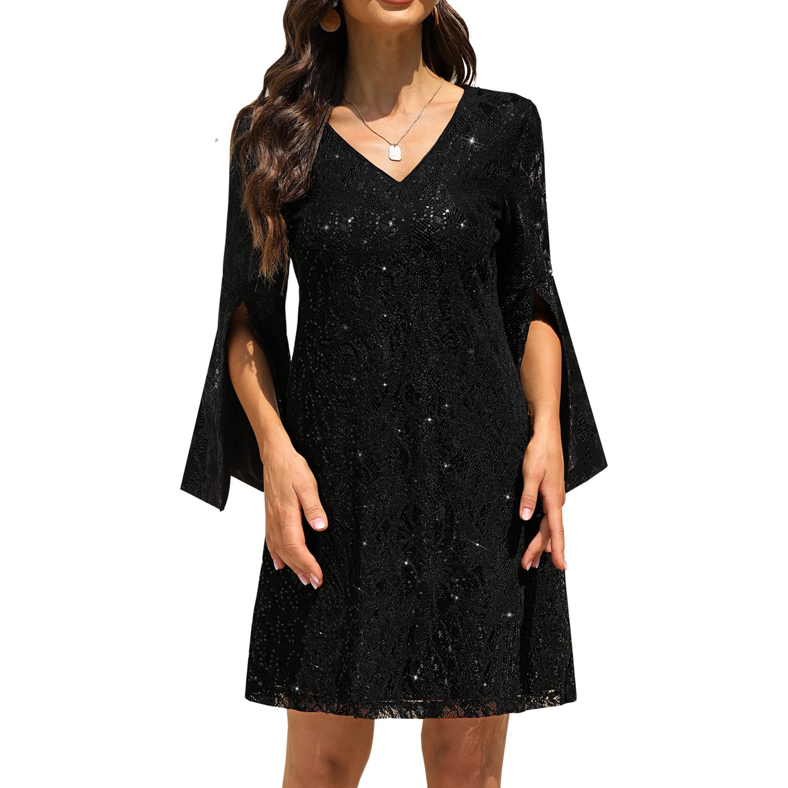 Wedding Guest Cocktail Formal Dresses for Women - Lace Sequin Prom Evening Dress