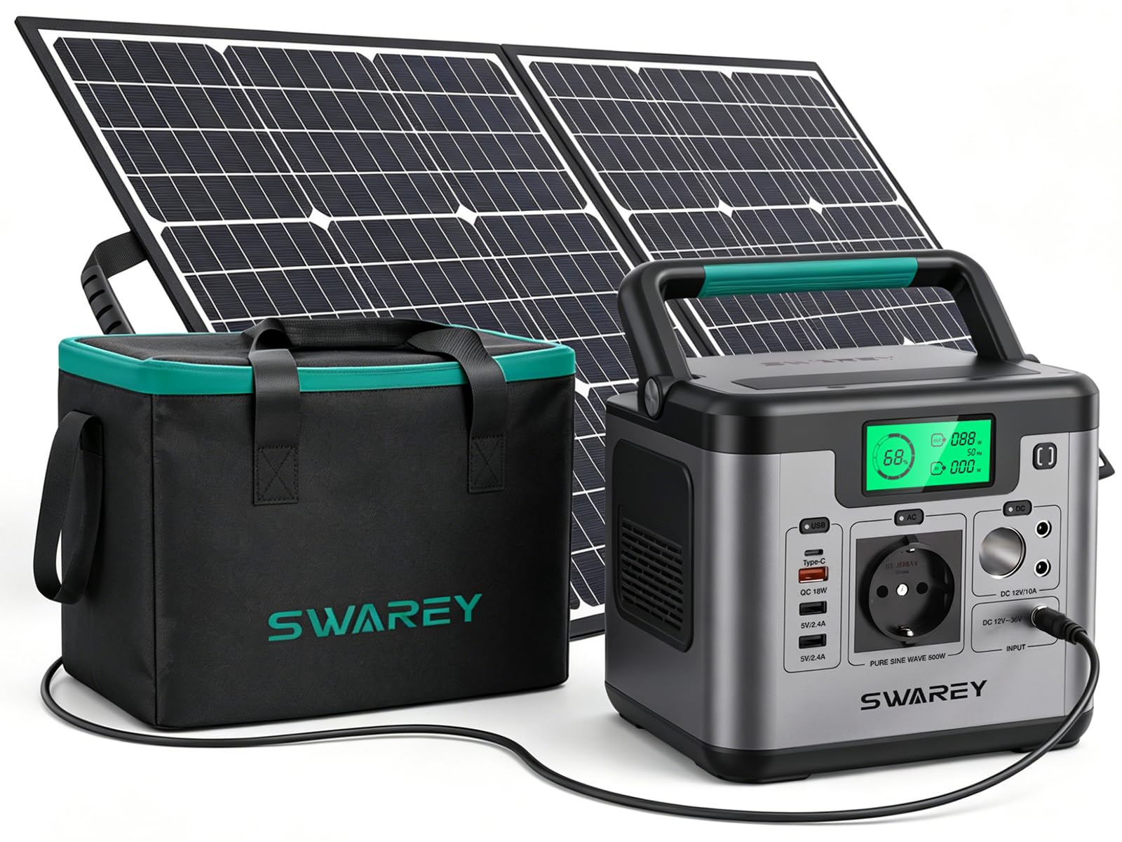Générateur Electrique Portable 518Wh avec Panneau solaire pliable en 2 sections et Sac de Rangement, Batterie Externe 220V Sortir AC/USB/Type-C/QC 3.0