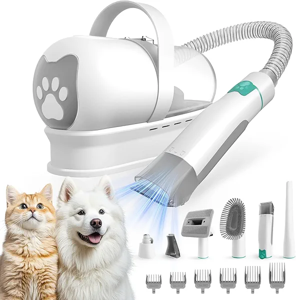8VR Dog Grooming Kit, Pet Grooming Vacuum with Pet Clipper Nail Grinder, Dog Hair Vacuum with 6 Pet Grooming Tools for Dogs Cats Shedding Grooming