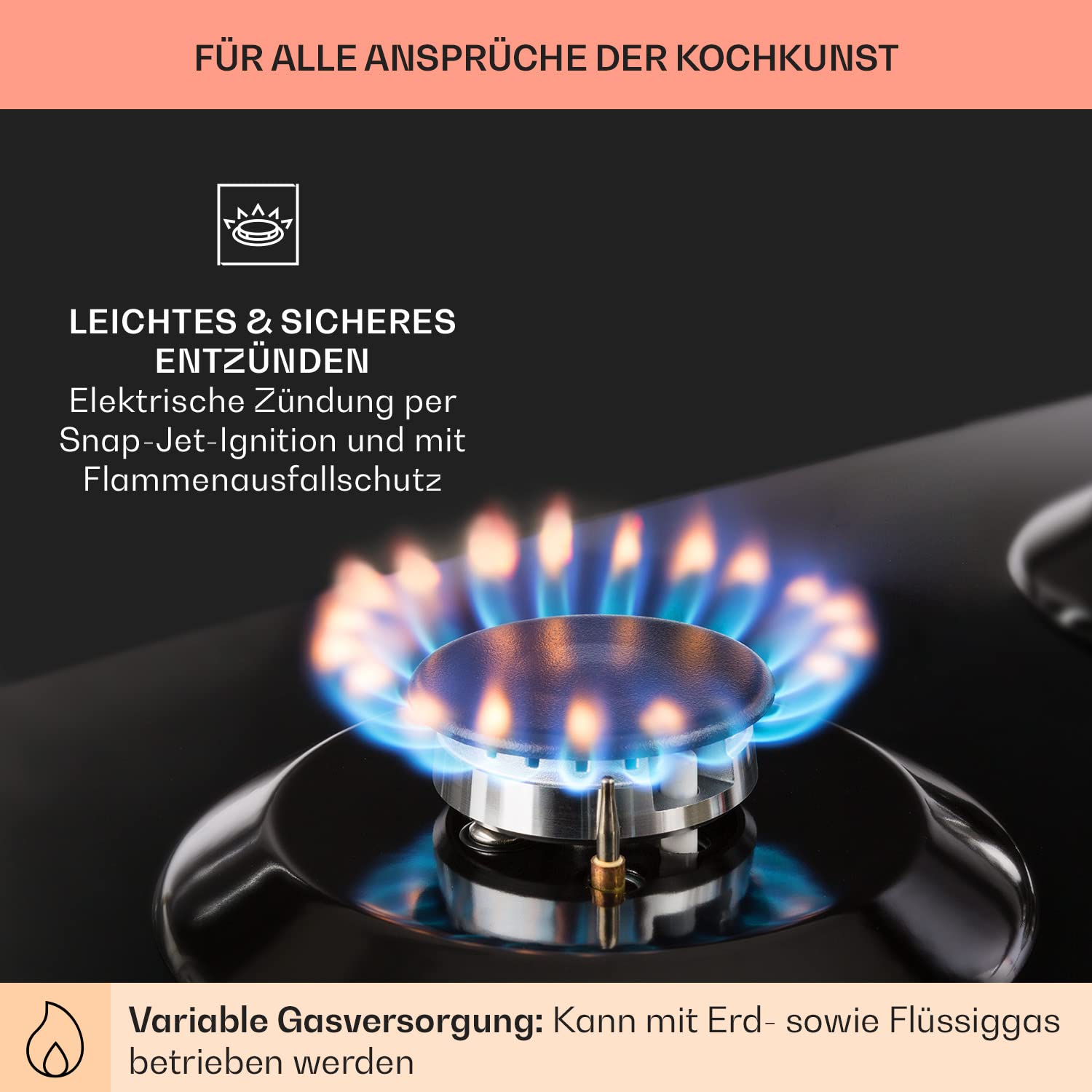 Klarstein Gasherd, Gaskochfeld 4 Flammig, Einbau-Gaskocher für Zuhause & Wohnmobil, Edelstahl Campingkocher, Gasherd für Propan- und Erdgas, Gas-Herdplatte mit Wok Brenner, Gas Kocher 4000 Watt