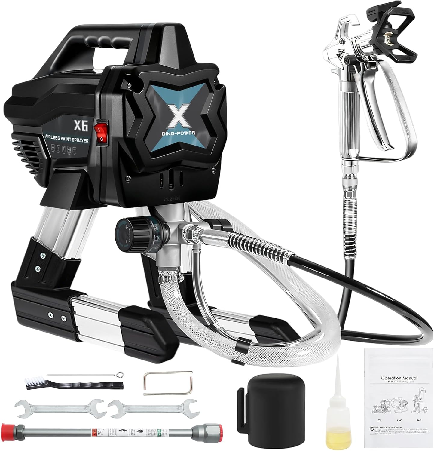 2900PSI Airless Paint Sprayer, 650W 7/8HP High Efficiency Airless Sprayer,0.24GPM Electric Paint Sprayer with Rod & Kits, Indoor/Outdoor DIY to Industrial Spraying (Black)