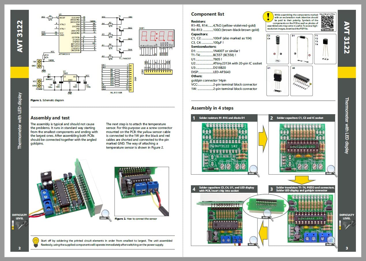 AVT3122 KIT DIY - LED-Thermometer mit roter Anzeige, Temperaturanzeige, DIY, LED, Elektronik Bauset, Löten, Trainieren, Lernen, Projekt für Anfänger