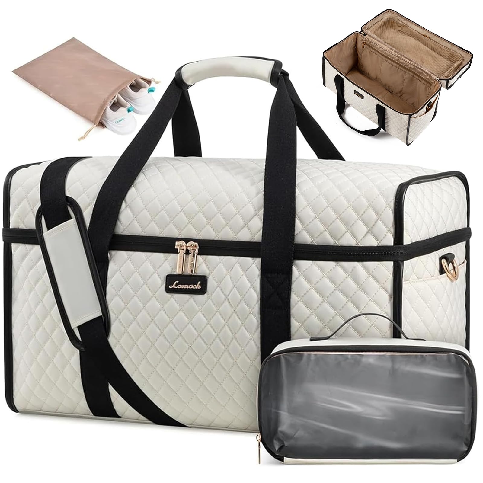 LOVEVOOK Travel Bags for Women, Large Opening Hospital Weekend Overnight Maternity Duffel Gym Bag, Carry On Holdall Cabin Hand Luggage Flight Womens Bag with Shoe Pocket