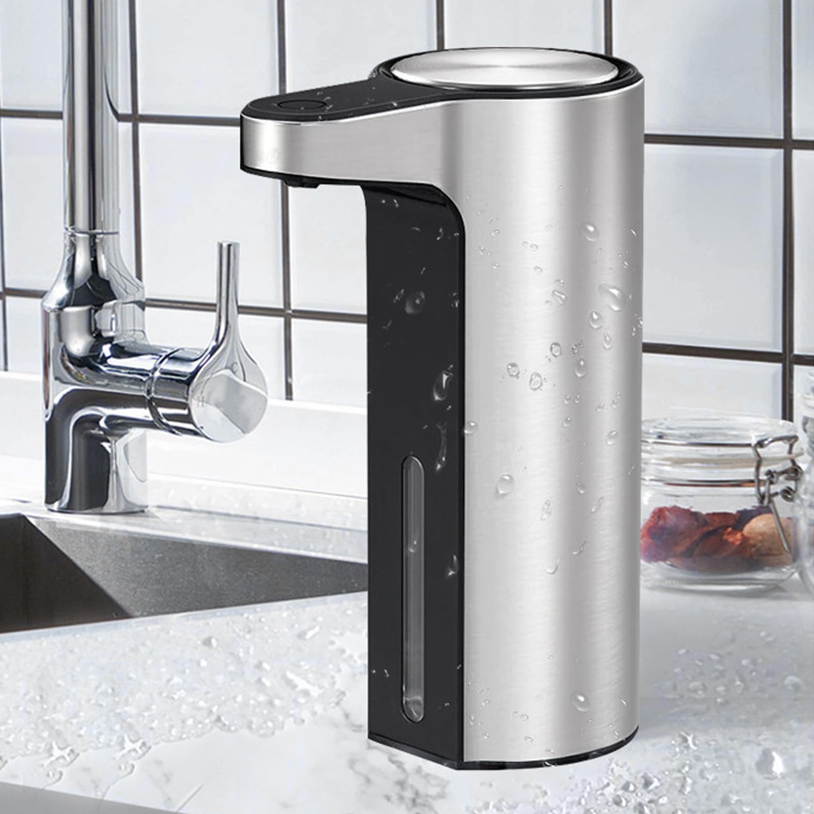 Automatyczny dozownik mydła, 280 ml indukcyjny dozownik płynnego mydła do rąk z czujnikiem ruchu, zawór zapobiegający kapaniu, do napełniania, przezroczyste okienko do kontrolowania poziomu mydła