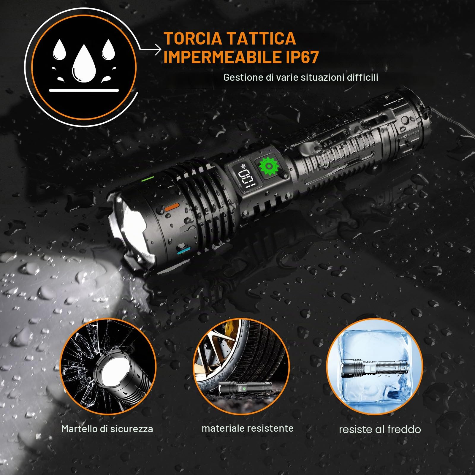Relybo Torcia LED Potente Professionale, 1,000,000 Lumens Torcia LED Ricaricabile USB, XHM88 Torce LED Alta Potenza Ricaricabili, Torcia Tattica Per Emergenza Regalo Trekking Campeggio