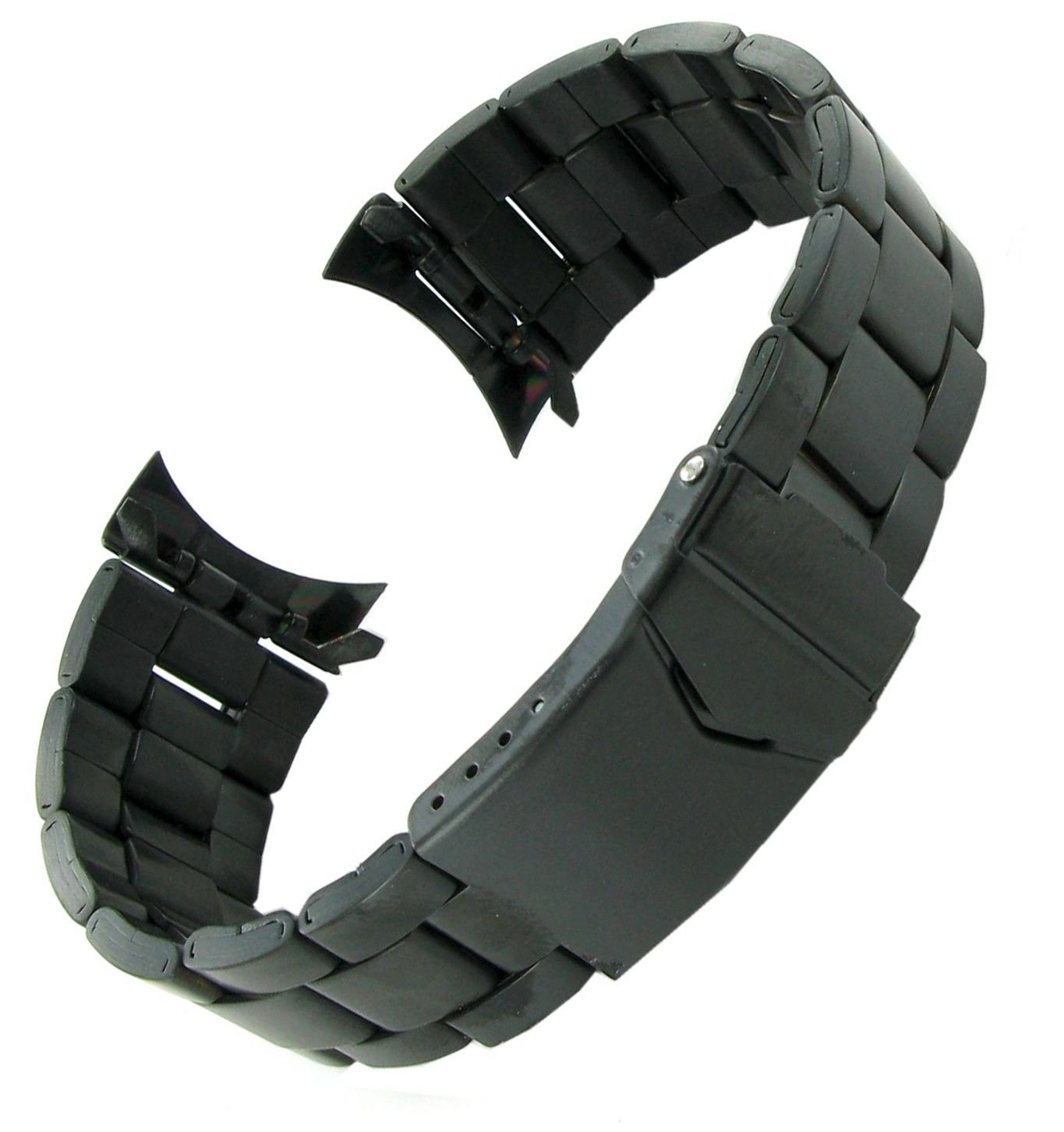 Milano Watchbands 22mm Curved and Straight End Ion Plated Black Metal Deployment Buckle Watchband MB 159180 A