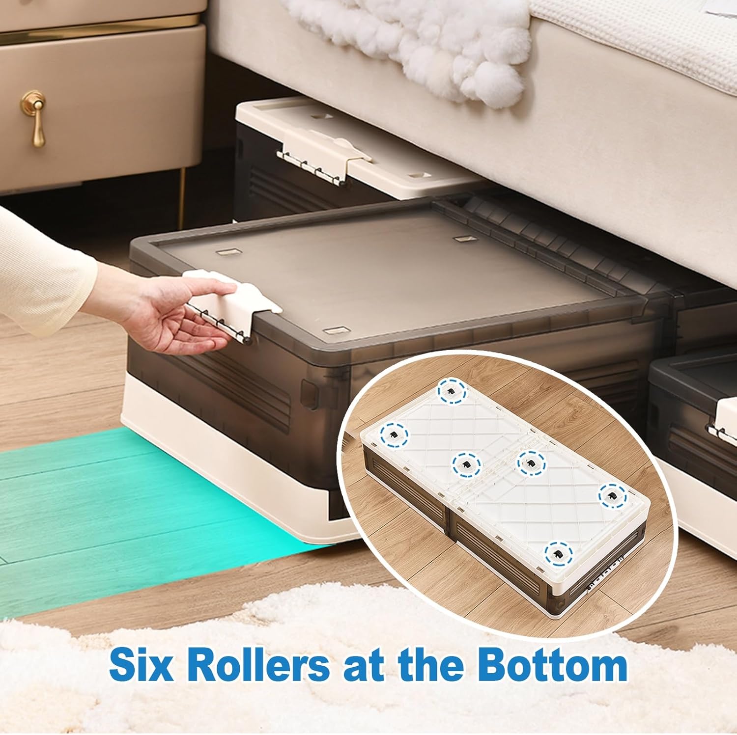 Under Bed Storage with Wheels, Double Doors, Storage Bins Under Bed, Sturdy and Durable, for Clothes, Shoe and Blankets, Sheets(Beige,82x40x16.5cm/32x16x6in)