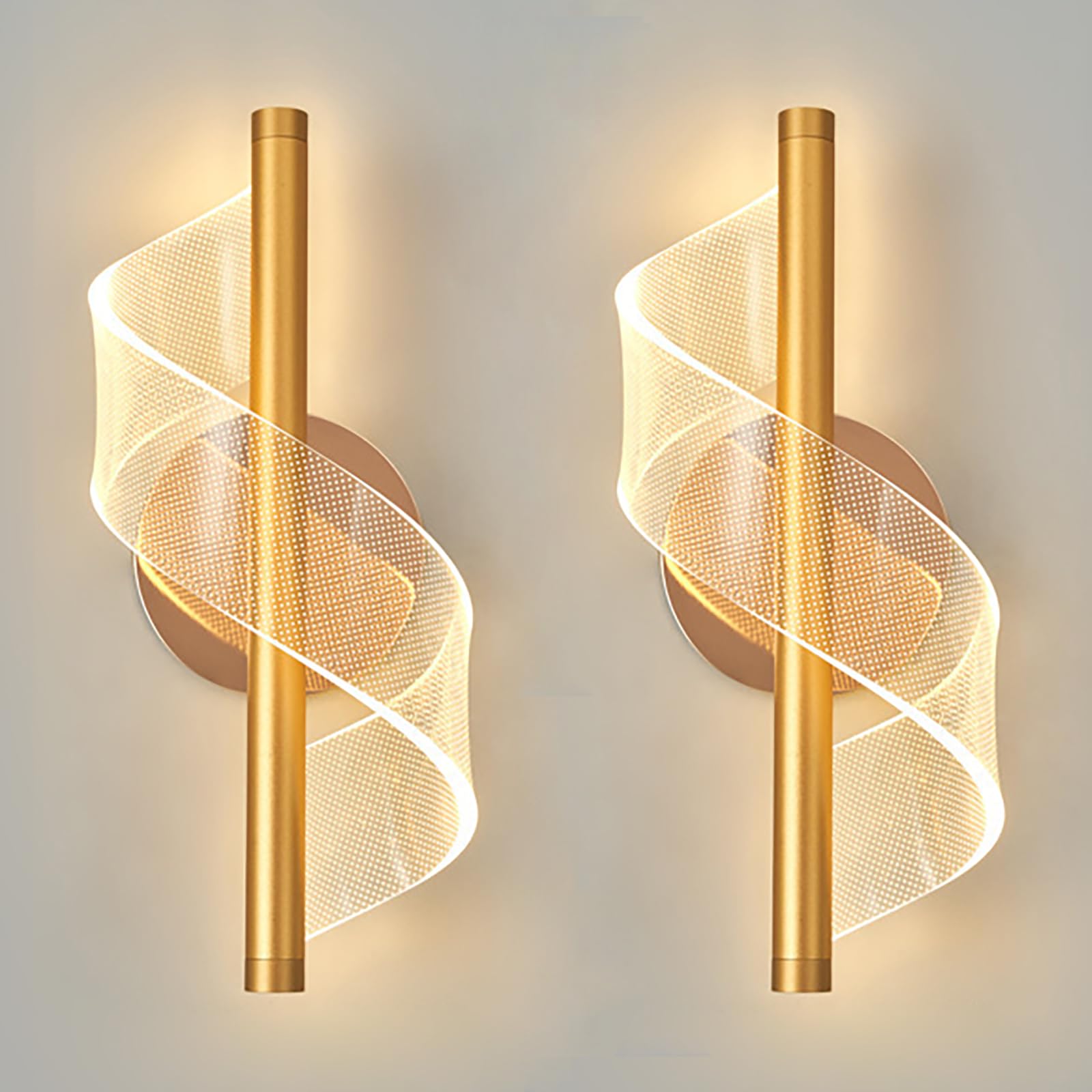 Lot de 2 Applique Murale LED Moderne, Or Lampe Murale Intérieur, Acrylique Luminaire Mural Pour Chambre Salon Couloir Escalier, 3000K Lumière Chaude