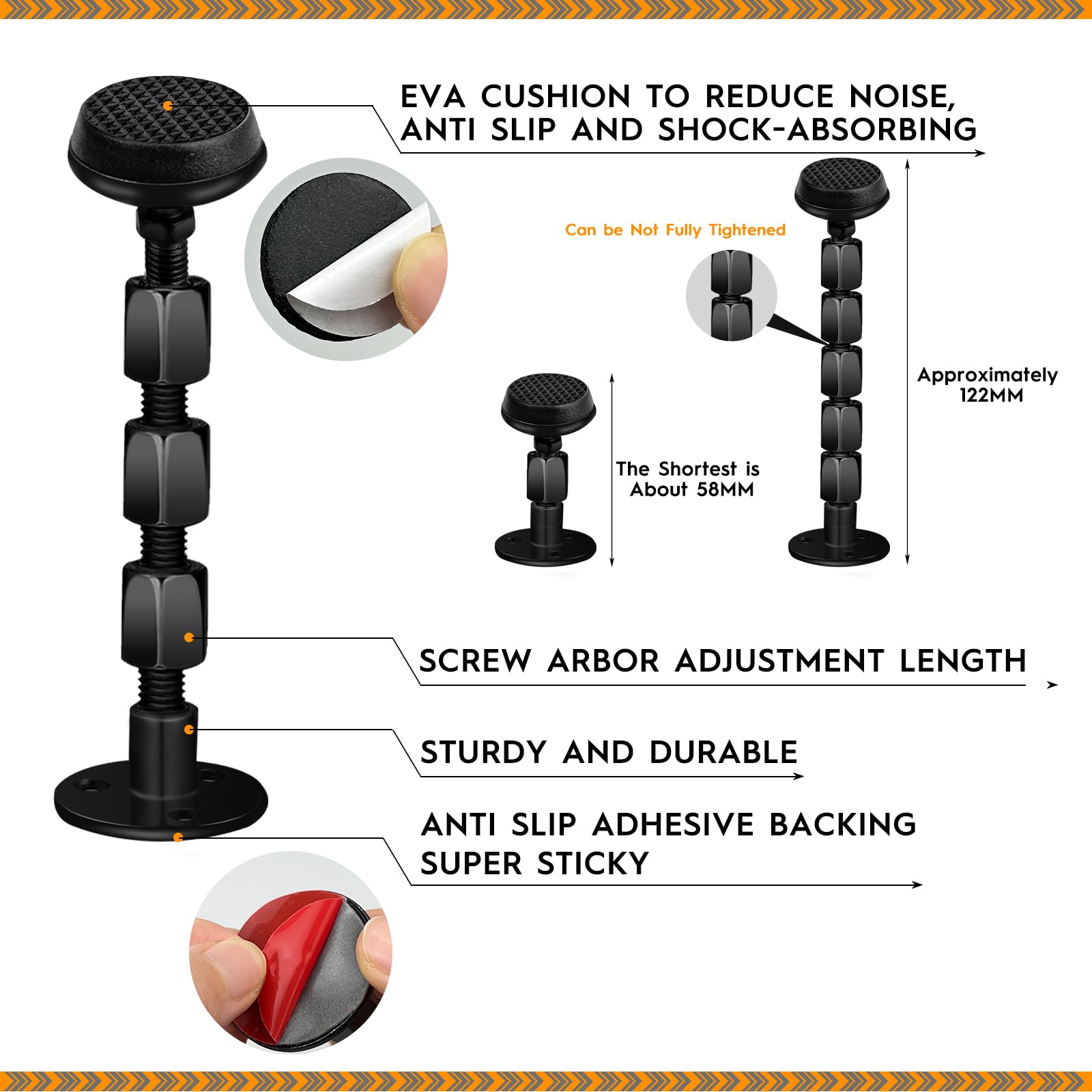 Set 4 Fissatori Anti-Scuotimento Per Letti E Mobili - Regolabili 58-122mm, Acciaio Inox - Foto 3