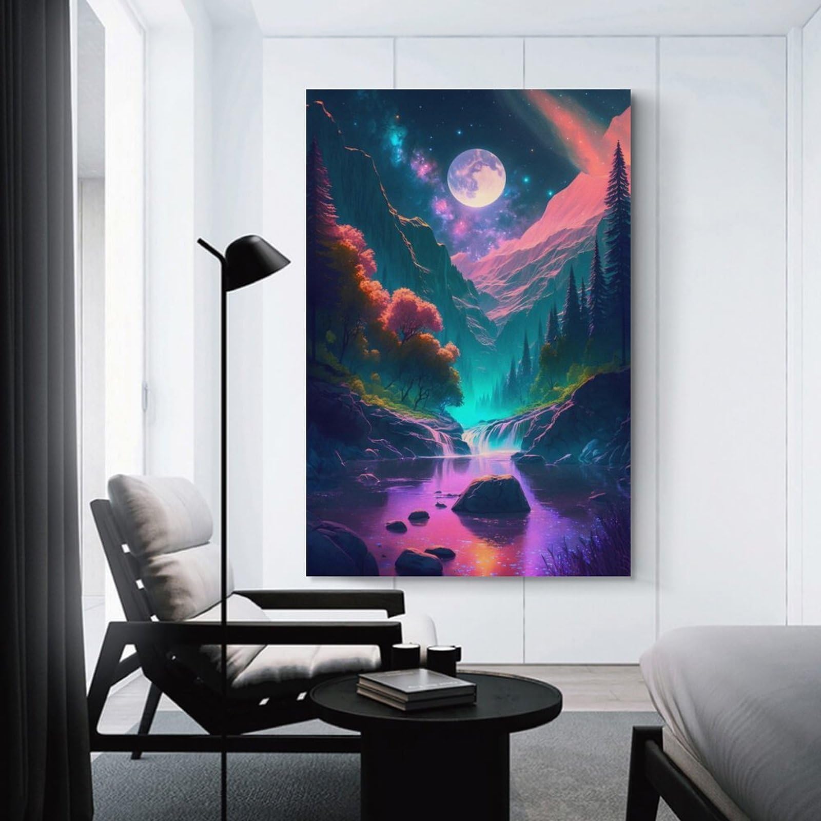 Junmoney Canvas Wall Art Enchanted Moonlit Valley, 20x30inch(50x75cm), for Living Room, Bedroom, Office Or Hallway, Decorative Artwork with Broad Appeal