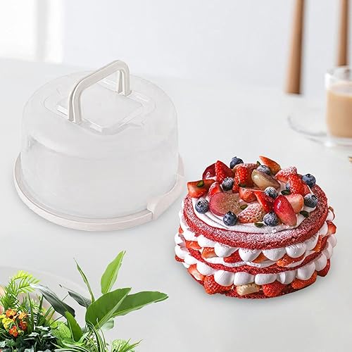 Miniatura 3 de IEUDNS Recipiente portátil para pasteles con asa, bandeja redonda para servir pasteles con tapa para pasteles de 8 pulgadas, práctico soporte para