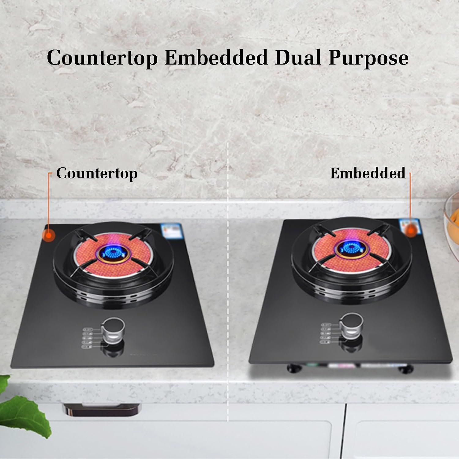 Gas Stove 1 Burner,4.2KW Cooker,Gas/LP Conversion,Tempered Glass Cast Iron Pot Rack,with Flameout Protection,for Home Kitchen(LPG)