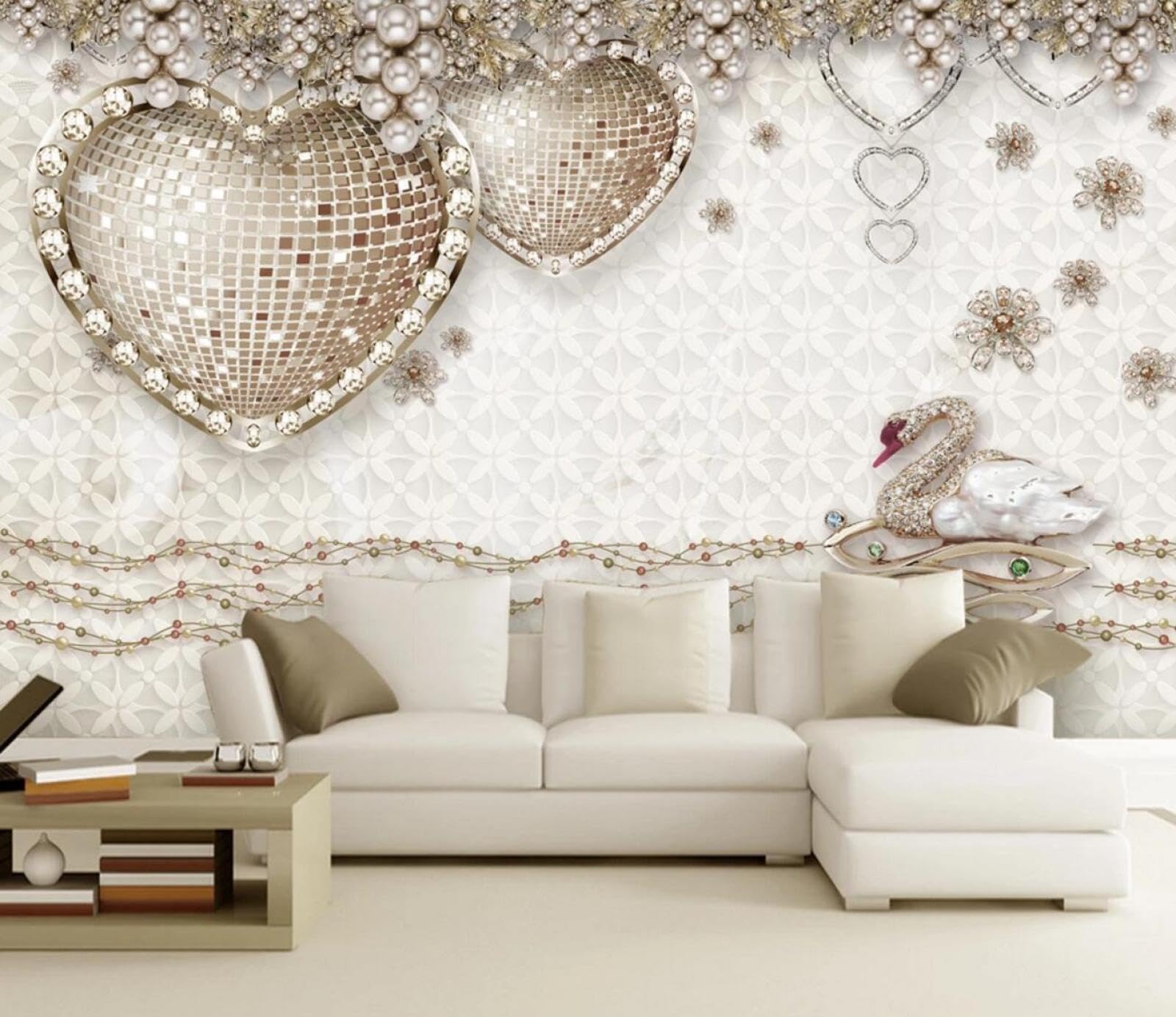Poster Da Parete Giganti Carta da parati murale con diamanti a forma di cuore 3D, 274 * 254 cm Moderne Decorazione Soggiorno Camera De Letto Sala Ufficio